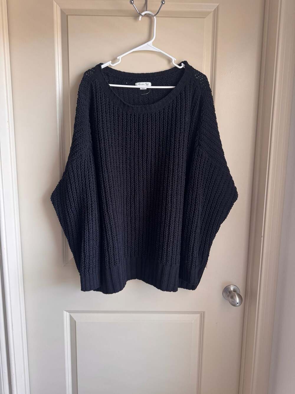American Eagle Black Chunky Knit Oversized Long Sleeve Pullover Sweater Size L
